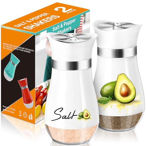 Avocado-Salz- und Pfefferstreuer-Set, 118 ml, Glasboden, Salz- und Pfefferstreuer mit Edelstahldeckel, Küchendekoration und Zubehör, nachfüllbares Design (Avocado)