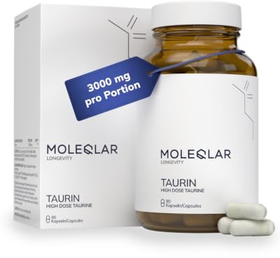 MoleQlar Taurin Kapseln 90 Stück - 3000mg hochreines L-Taurin pro Portion - Verantwortungsvolle Herstellung aus Fermentation - vegan, hochrein, GMO-frei