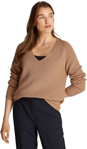 Tommy Hilfiger Pull Femme Cardi Fine Col en V, Beige (Safari Canvas), XL