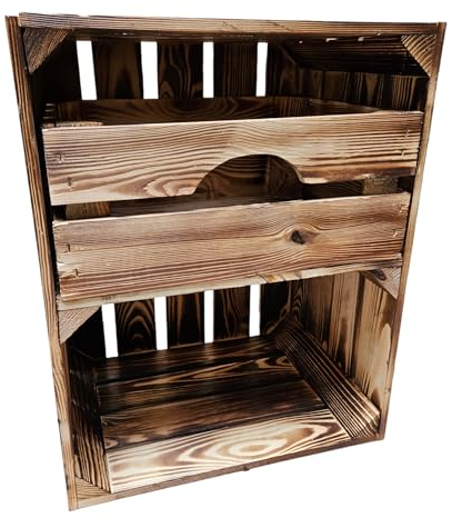 Vintage Holzkisten Obstkisten Weinkisten geflammt mit Ablagefach Schublade 50 x 40 x 30cm -Ideal zur Aufbewahrung und Organisation (1 x Regalfach Kurz)
