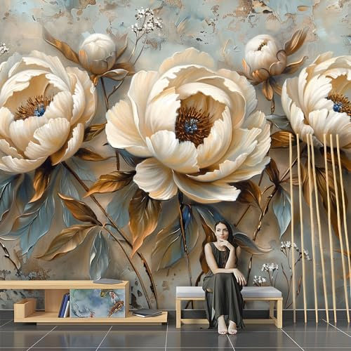 SPECUFX 3D Papier Peint Panoramique Rétro Floral Feuilles Doré Gris Murales Panoramique Salon Adulte Chambre d'enfants Restaurant Décoration