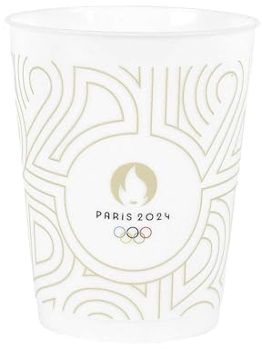 PARIS 2024, CJO0001, Lot de 24 Gobelets Réutilisables Blanc, Produit Officiel sous Licence, Verre en Plastique Polypropylène Rigide, Economique, 35 cl