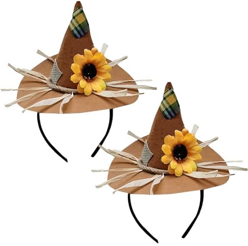 RmKbe 2 sombreros de espantapájaros, diadema, girasol, fieltro, espantapájaros, bruja, disfraz de Halloween, accesorio para fiesta, cosplay, Halloween