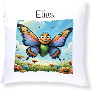 Druckerino Kinder Kuschelkissen mit Namen personalisiert - Geschenkidee - Kinder Kissen mit Namen 40 x 40 cm inkl. Kissenfüllung - personalisierte Geschenke (Schmetterling)