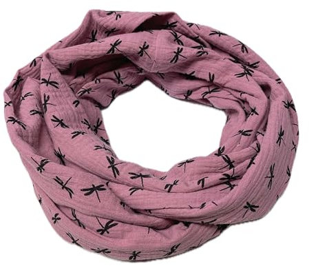Landhuis Handmade Loop-Schal Schlauch-Schal Hals-Tuch Baumwolle Weich Musselin alt-rosa Libellen Damen & Herren Büro Freizeit Sport Zeitlos Modern Modisch Elegant Trendig Frühling Sommer
