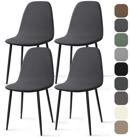 Coprisedie Elasticizzato con Schienale 4 Pezzi Universale Lavabile Jacquard Coprisedia Fodere Coprisedia per Sala da Pranzo Copertura Della Sedia per Soggiorno Cucina Hotel (Grigio Scuro, 4 Pezzi)-KL