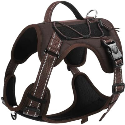 Hundegeschirr mit Griff, Taktische Hundegeschirr Weste für große mittlere Hunde Kein Zug Verstellbare reflektierende Militär Hundeweste Geschirr zum Gehen,Wandern-Kaffee,L