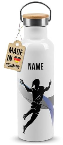 PR Print Royal Edelstahl-Trinkflasche für Sportler mit Name selbst gestalten - Handball - Geschenk Sportler, Personalisierte Handball Geschenke für Frauen | Thermosflasche Weiß, 750 ml