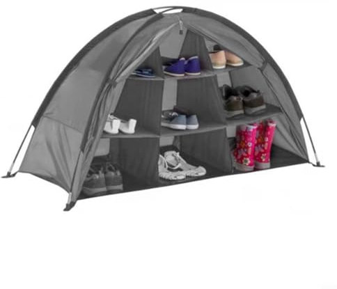 snowchecking Tienda organizadora de almacenamiento para zapatos de camping, armario de 9 estantes con múltiples secciones, organizador de ropa plegable para caravana, 128 x 55 x 75 cm