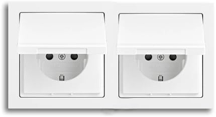 Busch-Jaeger future linear Komplett-Set: 2x 20 EUK-84 SCHUKO Steckdose mit Klappdeckel + 1722-184k Abdeckrahmen 2-fach, studioweiß
