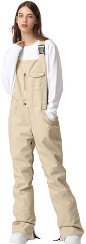 HOUZONIY Pantaloni da sci da donna, bavaglino da neve, impermeabili, antivento, isolati, resistenti all'usura, salopette, escursionismo, arrampicata, K03-kaki, S