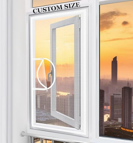 DIY Custom Fly Screen Insect Mosquito Mesh,Self-Adhesive Cat Protection Net,Window Screen with Zipper Opening,Keep Bugs/Flys/Bees/Mosquitoes Out (White Screen White volcro)