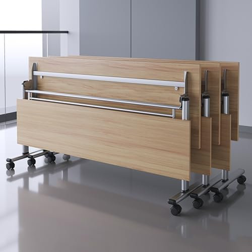 Klappbarer Konferenztisch mit Rollen, rechteckiger Trainingstisch für Büro und Klassenzimmer, mobiler Besprechungstisch mit Klappdeckel (Nussbaum, 3er-Set, 140 x 39,9 x 74,9 cm)