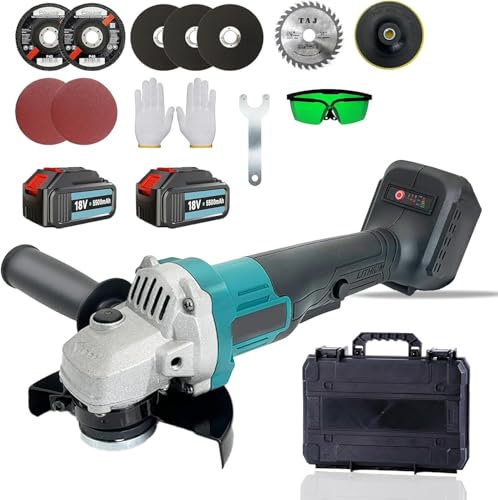Smerigliatrice Angolare, Compatibile con Makita DGA517Z, 18V Smerigliatrice Angolare Elettrica, Diametro di 125mm con 2x 5.5Ah Batteria e Caricabatterie,16 Accessori, Per Molatura/Lucidatura/Taglio