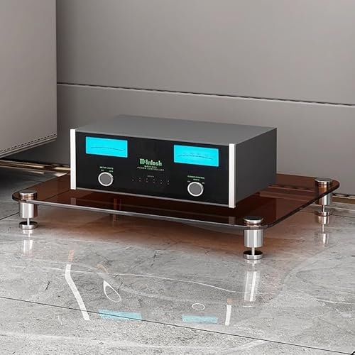 Elitix HiFi Rack 1-4-stufiger AV-Medienständer mit Regalen Aus Gehärtetem Glas, Videokomponenten-Audiolautsprecherständer für Heimkino, Stereoschrank für Das Wohnzimmer(Brown,One Layer)