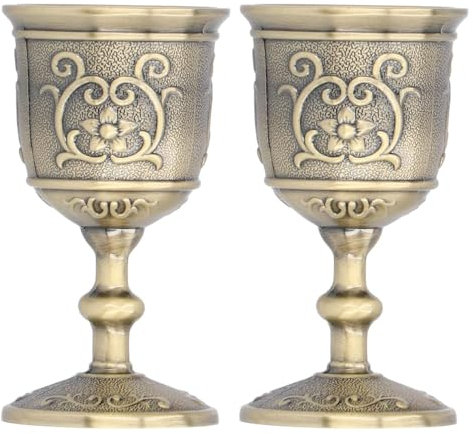 Hapivida Mittelalterlicher Kelch 7,3 × 3,9cm Vintage Heilige Gral Kelch Handgemachte Metall Geprägte Blume Kelchs zum Trinken von Whisky Wodka Wein Likör für Home Bar (S*2)