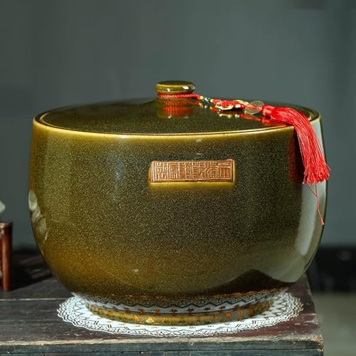 JIAOCKJIAO JKGHK Ceramic Rice Bucket, Rice Cylinder Food Storage Container with Lid, Chinese Rice Storage Box Food Dispensers, Rice Storage for Cereal, Coffee, Tea(Green A,15kg)