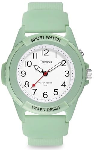 Facasu Analog Armbanduhr Jungen Mädchen,50M wasserdichte leuchtendes Zifferblatt Sport Silikonarmband Quarzuhr Teenager Studenten,Jugend-Studenten Kinderuhr Jungen Mädchen über 10 Jahre (Grün-L)