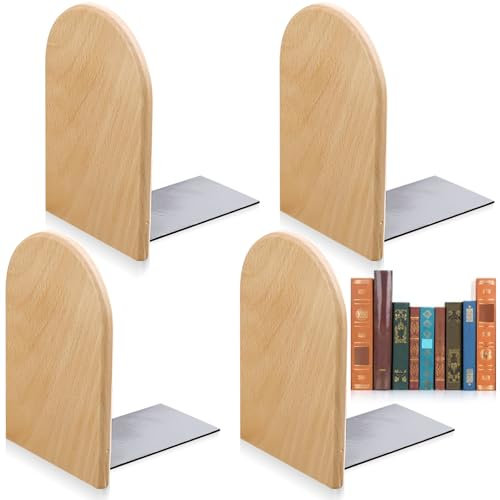 Lot de 2 paires de serre-livres en bois de hêtre - 13 x 8 x 10,5 cm - Support de lecture pour livres lourds, CD, vinyles, solides - Pour la maison, le bureau, la bibliothèque