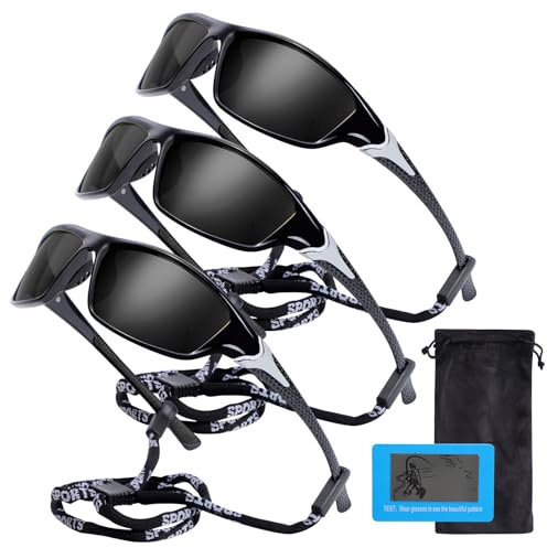 Risipu 3 Pack Polarized Cycling Sunglasses Sports Sunglasses for Men Women, Mens Bike Goggles Wrap Around UV400 Protection for Cycling Fishing Driving
