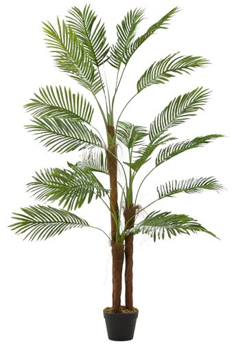 ‌Warmiehomy 150cm/5ft Artificial Palm Tree - 3-Branch Faux Tropical Plant Large Artificial Plants for Indoor & Outdoor Artificial Tree Indoors for Home Office Garden Bedroom UV Resistant