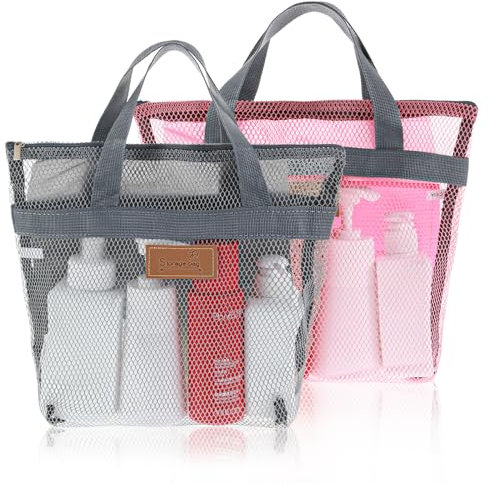 2 bolsas de ducha de malla 11.8 x 11.8 pulgadas, secado rápido, portátil, ideal para viajes, gimnasio, natación, camping, dormitorios universitarios y playa