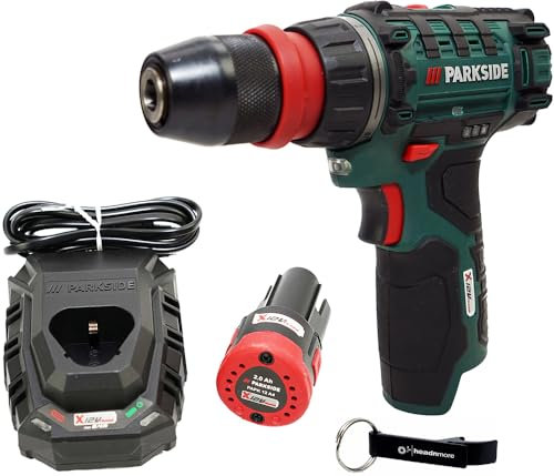 HEADNMORE® Parkside® Taladro atornillador inalámbrico 12V PBSA 12 (con batería 2Ah) + llavero