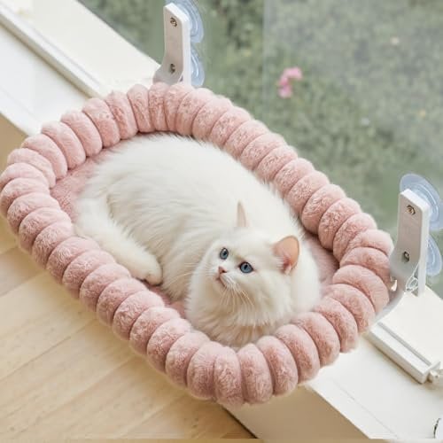 EDAGNY Stylish Cat Window Perch Foldable with Removable Reversible Cover for Sunbathing and Viewing - Cat Window Hammock Bed Sturdy with 4 Strong Suction Cups Holds up to 18kg (Pink, M)