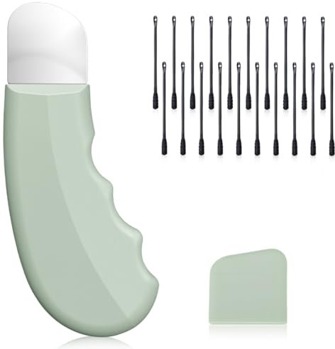 JEYORZY 1 Stück Mitesserentferner und 20 Wattestäbchen, Silikon Nasenentferner, grüner Schaber, Gesichtspachtel Deep Clean Master Porenextraktor