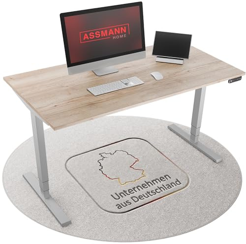 ASSMANN Höhenverstellbarer Schreibtisch elektrisch, 140x80cm, TÜV-geprüft | stufenlos verstellbar mit Aufprallschutz, ergonomischer Schreibtisch Made in Germany - Y-Line, Eiche Natura/Silber