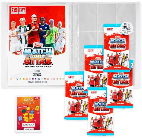 sefrado Bundle exklusive Hüllen kompatibel mit 1 Leere Sammelmappe + 5 Booster Topps Match Attax Bundesliga - 2024/2025