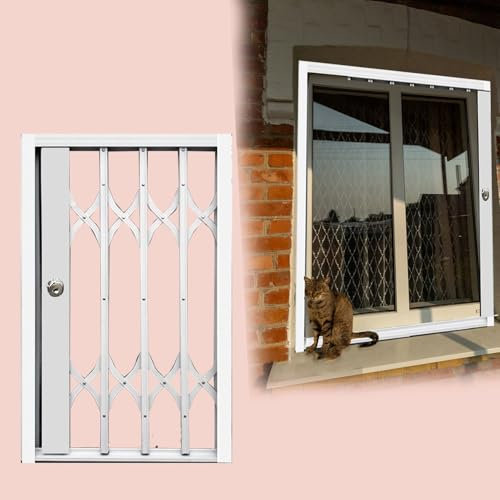 Fenstergitter Einbruchschutz 61x61cm, 61x91.5cm Faltbares Schiebefensternetz für Katzen, Verstellbares Fenster-Sicherheitsgitter für Hunde, Diebstahlschutz-Fensterzaun mit Schloss und Schlüssel(22x49i