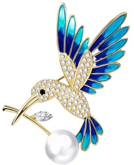 Blaue Kolibri-Brosche – Perlenakzentuierte Luxusnadel für Blazer, Einheitsgröße
