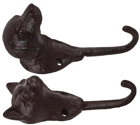 TOYANDONA 2pcs Cast Iron Pet Wall Hooks Dog Cat Head Decorative Coat Hangers Rustic Animal Shape Metal Wall Hanging Hooks for Home Storage and Plant Hangers