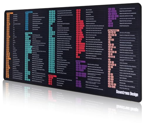 DAWNTREES 1000 x 400 x 3mm Excel Keyboard Shortcuts Desk Mat,Large Desk Pad | reference design with non-slip rubber base,stitched edges for office,home desks