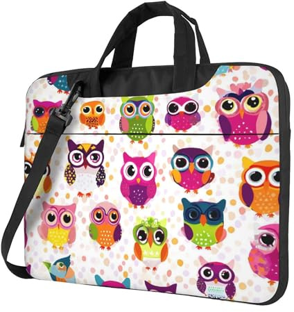 Bunte Laptoptasche mit Eulen-Motiv, für 15,6 Zoll (39,6 cm), niedliche Laptop-Tasche mit Schultergurt, tragbar, stoßfest, Computer-Tragetasche, Aktentasche für Damen und Herren, mehrfarbig, 13 inch