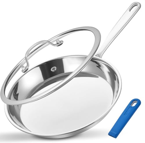 LOLYKITCH Poêle à frire 30 cm Inox 18/8, Induction | Manche bleu démontable,Sans PFAS/PFOA,,Couvercle verre, tous feux, four, lave-vaisselle