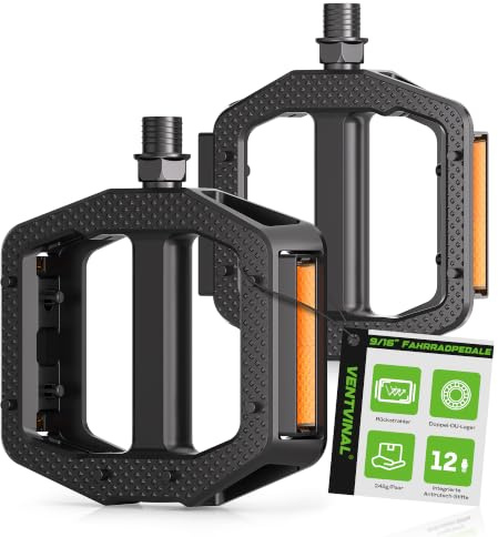 VENTVINAL Fahrradpedale mit Reflektoren StVZO Zertifiziert, 9/16 Zoll MTB Pedale rutschfest mit abgedichteten Lagern & 12 Noppen, ABS Flat Pedale für E-Bike Gravel Trekking Rennrad Mountainbike