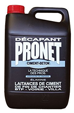 PRONET - Décapant Ciment Béton Laitance - Nettoyage fin de chantier - Elimine le voile de ciment en intérieur ou extérieur sur tous types de sols - Nettoyage des outils & matériel - Bétonnière - 5 L