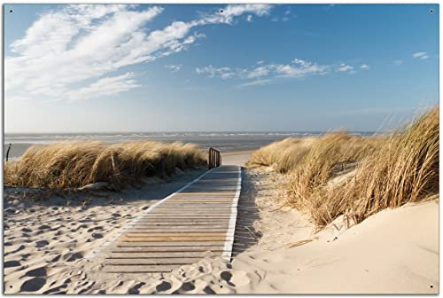 Wallario Outdoor-Poster für Garten oder Balkon Auf dem Holzweg zum Strand, Motivbanner Größe: ca. 60 x 90 cm, Outdoor-Bild