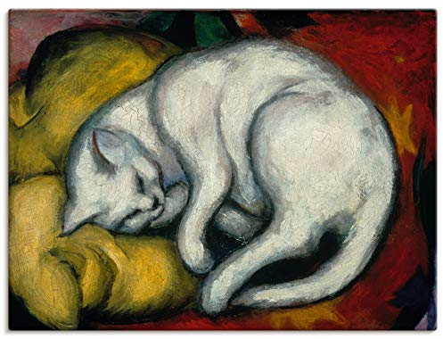 ARTLAND Wanddeko Leinwand Bilder Wandbild 80x60 cm Haustier Katzenbett Die weisse Katze 1912 Expressionismus Franz Marc T7SU
