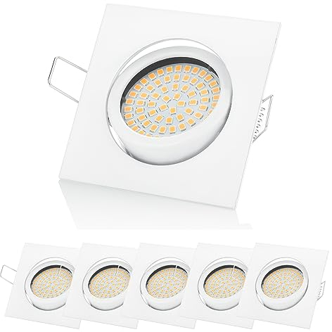 6x LED Einbaustrahler Weiß Eckig 230V Flach Dimmbar (5W 420lumen) – Schwenkbare Deckenspots Warmweiß 3000K – Deckenstrahler LED für Küche & Wohnzimmer