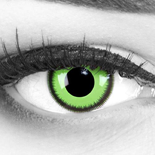 Funnylens 1 Paar farbige grüne schwarze Crazy Fun Green Lunatic Jahres Kontaktlinsen perfekt zu Halloween, Karneval, Fasching oder Fasnacht mit gratis Kontaktlinsenbehälter ohne Stärke!
