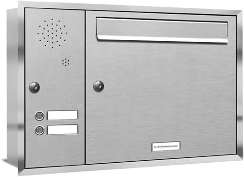 AL Briefkastensysteme, 1er Unterputzbriefkasten, Briefkasten mit Klingel, 1 Fach, Briefkastenanlage modern, rostfrei Edelstahl Postkasten
