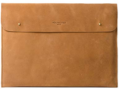 HOLZRICHTER Berlin Laptop 15“ Sleeve - Premium Hülle aus Leder – Ledertasche für Notebook Apple MacBook 15 Air Retina – Camel-braun