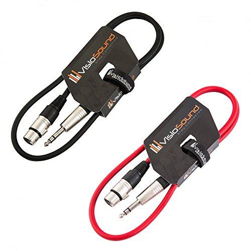 VisioSound 2 x Female XLR to 6.35mm Stereo Jack Lead/Balanced Signal Patch Cable / 2 Pack 1m Black/Red