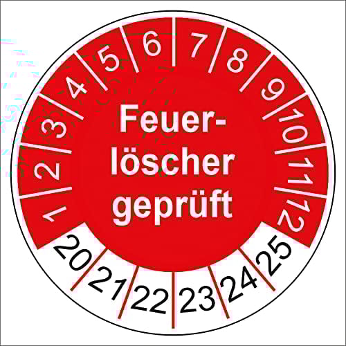 Prüfplaketten Feuerlöscher geprüft 2020-2025 Prüfetikett Aufkleber Folie selbstklebend UVV 30mm rot R005 (20)