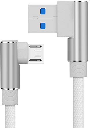 Distinct® Câble Micro USB 1M en Forme de L à 90 degrés à Angle Droit Cordon de Chargement de synchronisation de données pour Samsung Galaxy S7, HTC, Nexus, LG et Plus (Blanc)