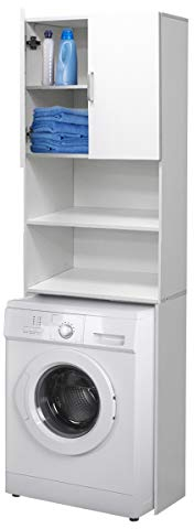 ECD Germany Waschmaschinenschrank 190 x 63 cm mit 2 Türen Weiß Badezimmerschrank für Waschmaschine Trockner - Hochschrank Badmöbel Badregal Badschrank Umbauschrank Überbau Waschmaschinenüberbau