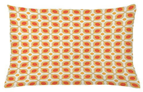 ABAKUHAUS Jahrgang Kissenbezug, 70er Jahre Boho geometrische Symbol, Waschbar mit Reißverschluss Kissenhülle mit Farbfesten Klaren Farben Beidseitiger Druck, 65 x 40 cm, Orange Creme